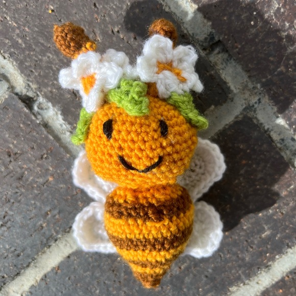 Hand Crocheted Flower Child Bumble Bee Stuffed Animal Plushie! - Picture 3 of 10